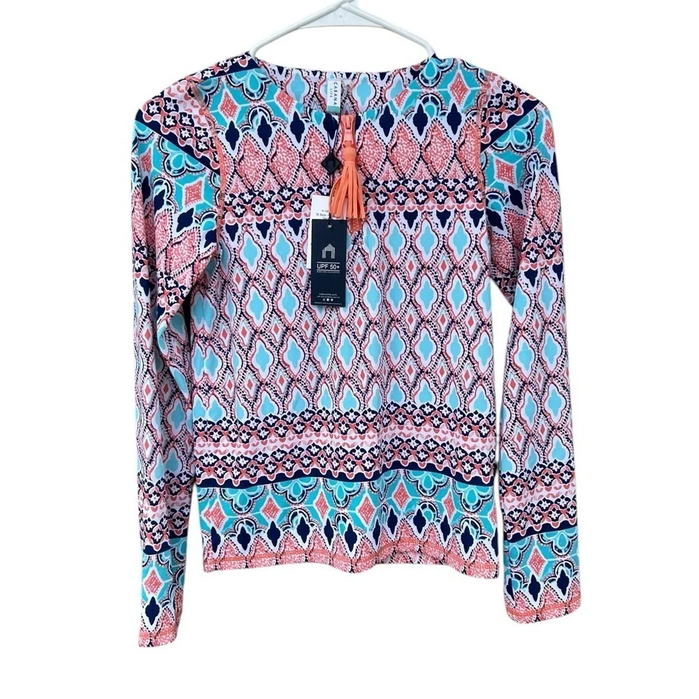 NWT Cabana Life Girl’s St. Barts Wash Guard Long Sleeve Swim Top - Size 12